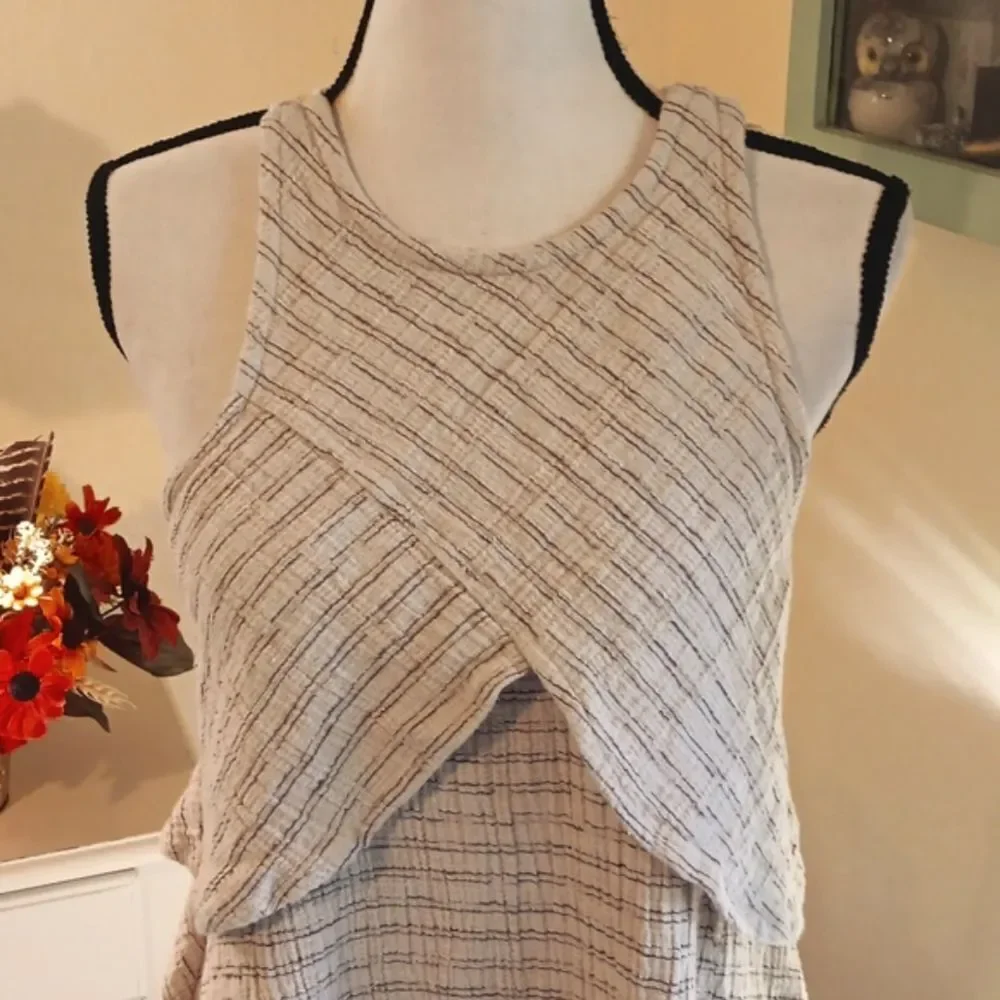 Free People Cream Linen/Cotton Mini Dress With Fun Back